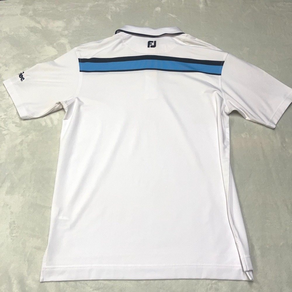 FootJoy FJ Golf Polo Shirt Men M White Black Blue Striped Athletic Performance - Picture 3 of 9
